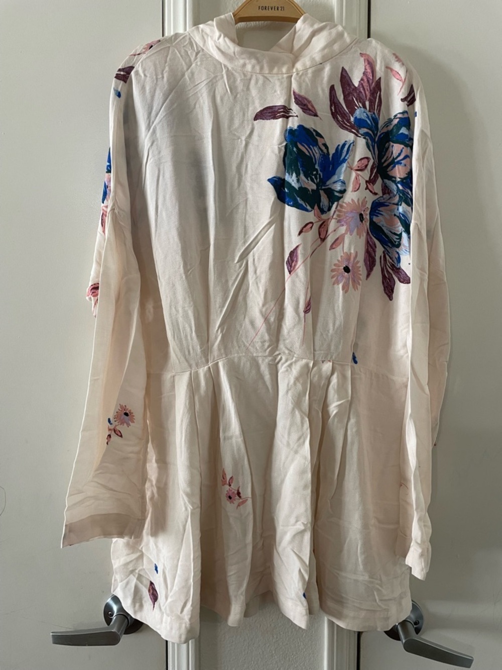 Free People Gemma Ivory Tunic Mini Dress Floral Multi Mock Neck Open Back - Picture 4 of 7